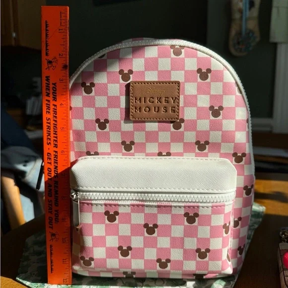 Disney Mickey Mouse Pink and White Checkered Backpack - Picture 8 of 12